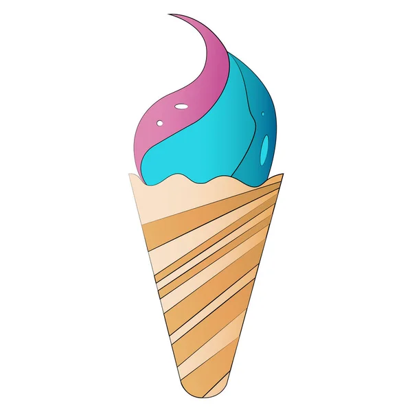 在白色背景上隔离的彩虹冰淇淋锥 甜食山核桃 — 图库矢量图片
