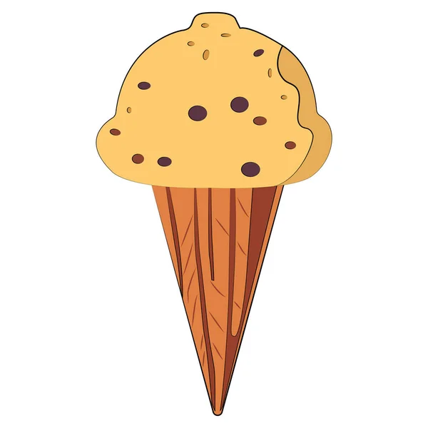 白の背景に隔離されたバニラチョコレートチップアイスクリームコーン デザートクリップ要素 — ストックベクタ