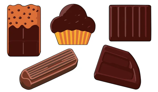 Chocolate Clipart Vetor Conjunto Design Plano Fundo Branco Sobremesa Ícone — Vetor de Stock