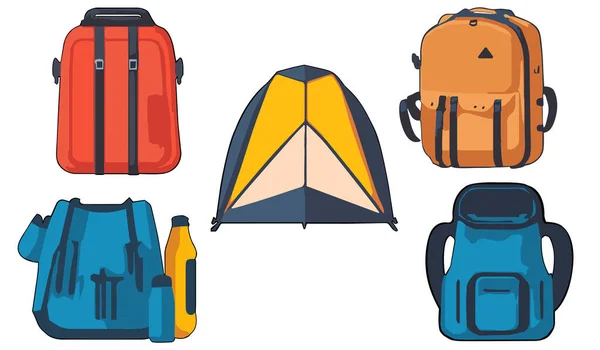 Équipement Camping Clipart Vecteur Set Flat Design Sur Fond Blanc — Image vectorielle