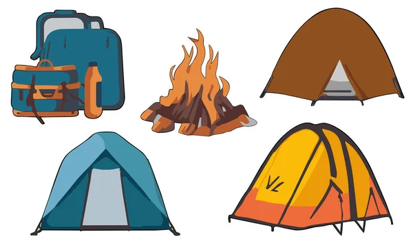 Camping Felszerelés Előfizetői Vektor Készlet Lapos Kialakítás Fehér Alapon Kemping — Stock Vector