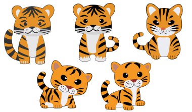 Kaplan Clipart vektörü beyaz arkaplan üzerine düz tasarım, hayvan izole edilmiş ikon koleksiyonu elemanı No. 1