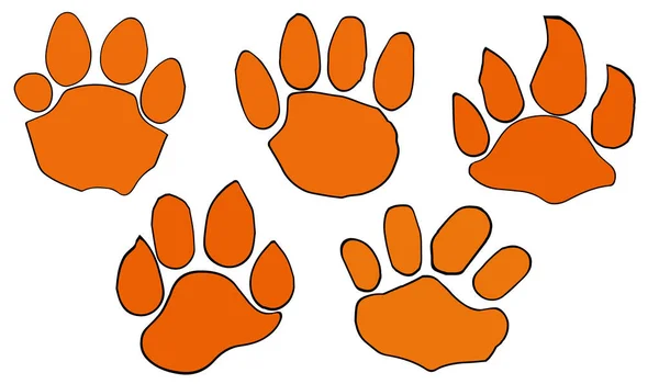 Tiger Paw Clipart Vector Set Flat Design White Background Animal — 스톡 벡터