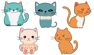 Kedi klip vektörü beyaz arkaplan üzerine düz tasarım, hayvan izole edilmiş ikon koleksiyonu 2 numaralı element