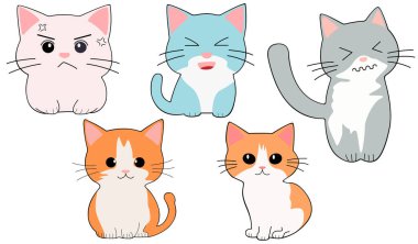 Kedi klip vektörü beyaz arkaplan üzerine düz tasarım, hayvan izole edilmiş 4 numaralı simge koleksiyonu ögesi