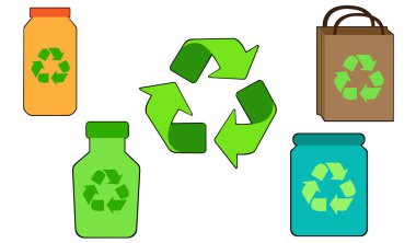 Geri dönüşüm Clipart vektörü beyaz arkaplan üzerinde düz tasarım, dünya konseptini kaydet izole edilmiş simge ögesi