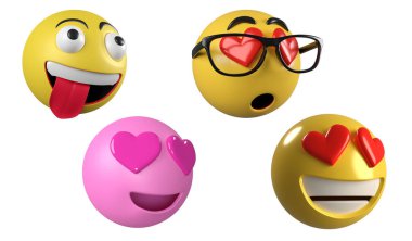 Yan görünüm emoji clipart ögesi, 3B görüntüleme emoji simgesi seti kavramı beyaz arkaplanda izole edildi