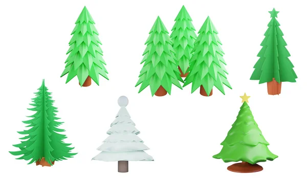 Vánoční Strom Clipart Element Vykreslení Vánoční Koncept Ikona Sada Izolované — Stock fotografie