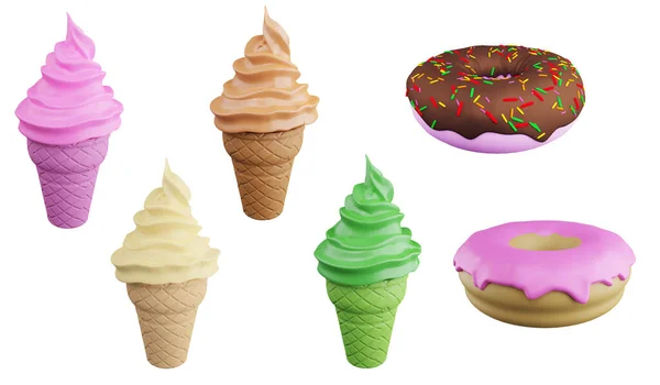 Παγωτό Και Donut Clipart Στοιχείο Καθιστούν Επιδόρπιο Έννοια Εικονίδιο Που — Φωτογραφία Αρχείου
