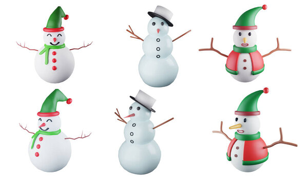 Snowman clipart element ,3D render Christmas concept icon set isolated on white background