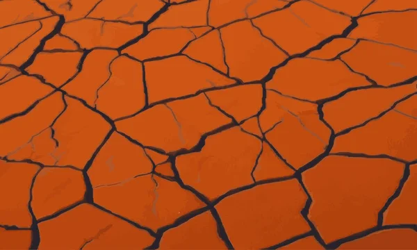 Droge Grond Oranje Oppervlak Gebarsten Grond Textuur Achtergrond Oranje Droge — Stockvector