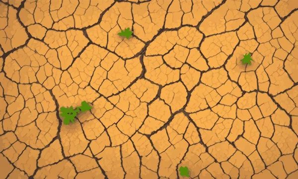 Trockene Und Gebrochene Orangefarbene Erde Und Winziger Baumvektorhintergrund Textur Aus — Stockvektor