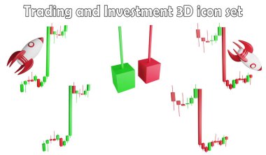 Ticaret ve yatırım ortamı ögesi, 3D render alım-satım konsepti beyaz arkaplan simgesi 4 numaralı sette izole edildi