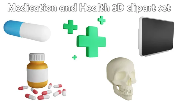 Medication and health clipart element ,3D render medication concept isolated on white background icon set No.4
