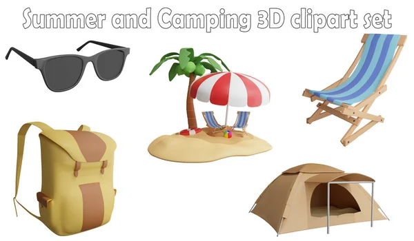 Summer and camping clipart element ,3D render summer and camping concept isolated on white background icon set No.1
