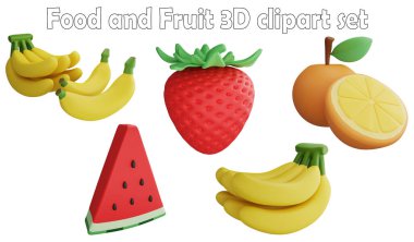 Gıda ve meyve dağılımı elementi, 3D rendelenmiş gıda ve meyve konsepti beyaz arkaplan simgesi 4 numaraya izole edildi