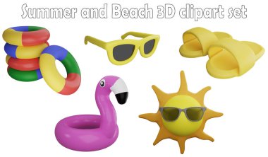 Yaz ve plaj tırmanış elementi, 3 boyutlu yaz konseptini 5 numaralı beyaz arkaplan simgesine izole et