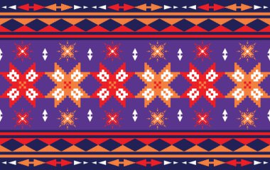 Geometrik etnik desenler renklidir. Geleneksel etnik doğu tarzı vektör şablonu, arkaplan, duvar kağıdı, halı, giysi, dokuma, baskı deseni, kumaş, nakış, paspas için tasarlandı