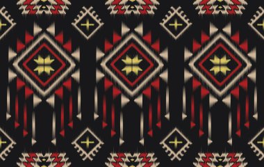 Geometrik örgü desenli dikişsiz kumaş siyah ton. Geleneksel etnik vektör şekli. Arkaplan, duvar kağıdı, halı, giysi, ikat sanat tasarımı, kumaş, nakış, tekstil için tasarlandı.