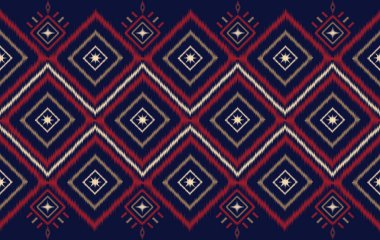 Geometrik örgü desenli dikişsiz kumaş mavi ton. Geleneksel etnik vektör şekli. Arkaplan, duvar kağıdı, halı, giysi, ikat sanat tasarımı, kumaş, nakış, tekstil için tasarlandı.