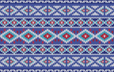 Örülmüş desensiz kumaş mavi renk tonu. Geleneksel örgü desenli vektör etnik tarzı. Arka plan, duvar kağıdı, halı, giysi, örgü desen, kumaş, piksel sanat, tekstil için tasarlandı.