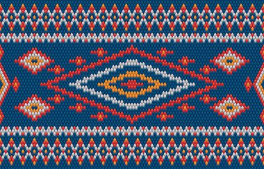 Örülmüş desensiz kumaş mavi renk tonu. Geleneksel örgü desenli vektör etnik tarzı. Arka plan, duvar kağıdı, halı, giysi, örgü desen, kumaş, piksel sanat, tekstil için tasarlandı.