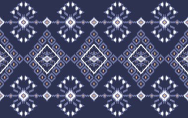 Ikat motifleri etnik kumaşsız desen mavisi. Geleneksel ikat etnik model tarzı. Sari, sarong, batik, halı, elbise, kilise deseni, kumaş, nakış, tekstil sanatı için tasarlandı.