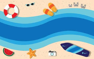 Yaz desenli, kumaşsız yaz mevsimi. Deniz ve sahil elementleri kum arka planda. Arka plan, duvar kağıdı, yaz şablonu, ambalaj kağıdı, seyahat, tatil, hafta sonu, tatil, plaj için tasarlandı