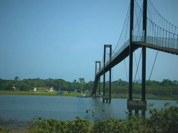 Most Wiszący Plaży Itapocu Santa Catarina Brazylia Łączący Ląd Półwyspem — Zdjęcie stockowe