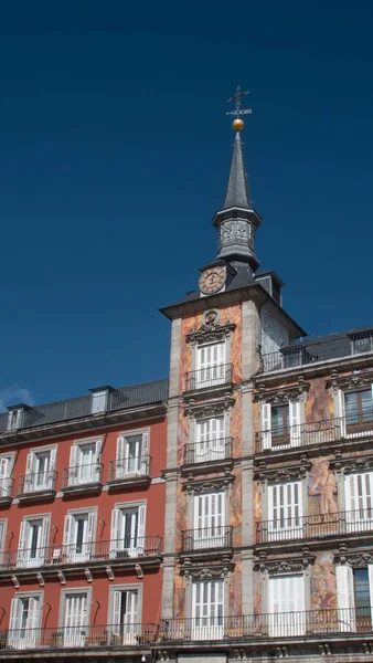Historic Towers Frescoes Madrid Main Square Spain — Stock Photo, Image