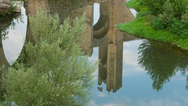Vista Aldeia Medieval Ponte Rio Besalu Catalunha — Fotografia de Stock