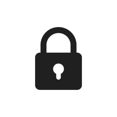 Arka planda düz siyah kilit simgesi var. Vektör illüstrasyonu