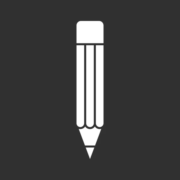 Lapos Egyszerű Fehér Ceruza Ikon Fekete Háttér Vektorillusztráció — Stock Vector