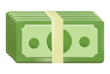 Banknota dolar yeşil nakit. Bir paket dolar. Para biriktirme, takas, finans ve bütçe konsepti. 3d vektör simgesi. Çizgi film tarzı asgari. Vektör illüstrasyonu