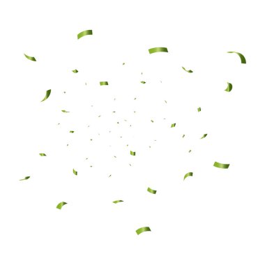 Tebrik ederim. Beyaz arka planda yeşil konfeti var. Vektör illüstrasyonu