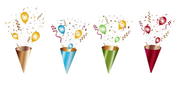 Roztomilá Party Pop Confetti Set Illustration Izolované Konfety Výbuch Petardy — Stockový vektor