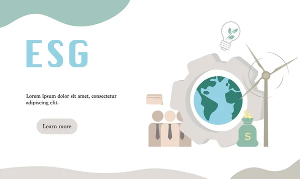 ESG konsepti. Bilgi pankartı, bu şirketlerin çevresel ve sosyal sorunlara olan katkılarını anmak için çağrıda bulunuyor. Vektör illüstrasyonu