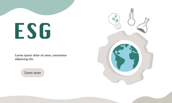 ESG konsepti. Bilgi pankartı, bu şirketlerin çevresel ve sosyal sorunlara olan katkılarını anmak için çağrıda bulunuyor. Vektör illüstrasyonu