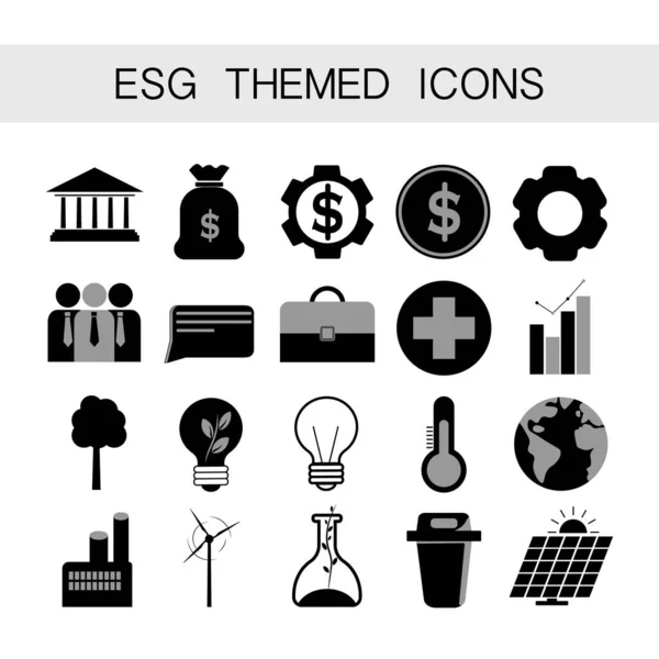  ESG black themed icons. ESG environmental social and governance.Vector illustration