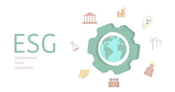 ESG konsepti. Bilgi pankartı, bu şirketlerin çevresel ve sosyal sorunlara olan katkılarını anmak için çağrıda bulunuyor. Vektör illüstrasyonu