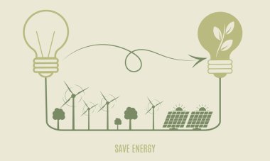 ESG ecology concept . Alternative energy, sustainable eco system, renewable sources, wind turbine, solar panels Vector illustration clipart