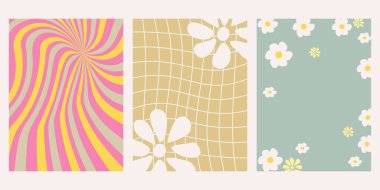 Groovy 70s backgrounds .1 Hand-Drawn Vector Illustration. Seventies Style, Groovy Background, Wallpaper. Flat Design, Hippie Aesthetic. Vector illustration