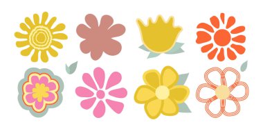  70 'lerin tarzında çiçekler arka plan ve kartlar için desenler yaratmak için harikadır. Vektör illüstrasyonu