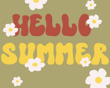 70 'ler tarzında yaz titreşimleri posteri. - Psikedelik harf. Tişört, afiş, internet ve baskı için. Retro poster. Stock vektör illüstrasyonu. Retro 70 'ler. - Evet. Vektör illüstrasyonu