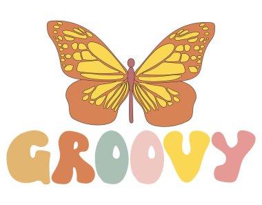 70 'li yılların modaya uygun posterleri. .color groovy harfler t-shirt, afiş, web ve baskı için. Retro poster. Stock vektör illüstrasyonu. Retro 70 'ler. Vektör illüstrasyonu