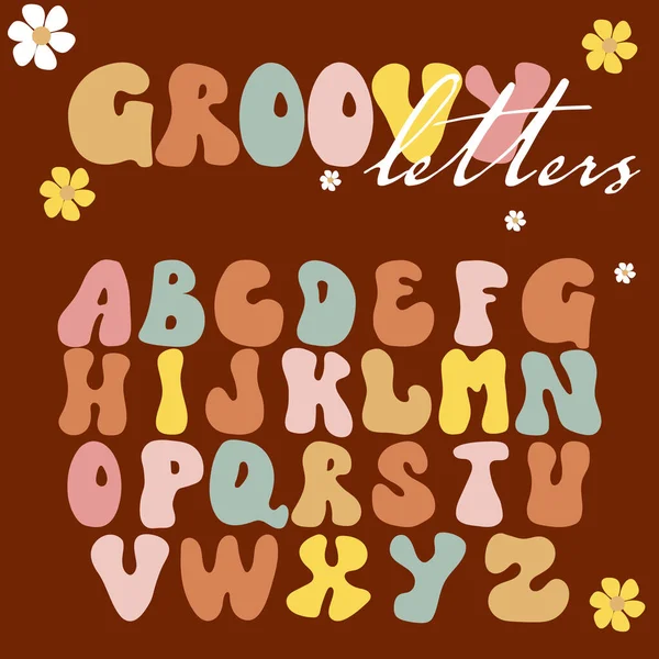 Funny Groovy Alphabet Letters Font 70S Retro Inspirational Slogan Print — Stock Vector