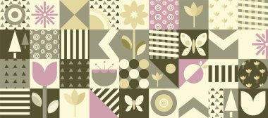 Soyut geometrik çiçek deseni. Doğal organik bitki şekilleri, ekolojik tarım kavramı. Vektör asgari illüstrasyon. Vektör illüstrasyonu