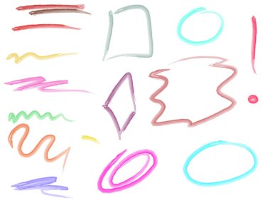 Altı çizili fırça darbesi seti, vektör çizgisi karalaması, çerçeve, renkli kalem çizili ayırıcı koleksiyonu. Vektör illüstrasyonu