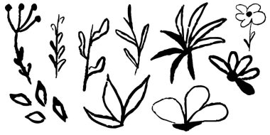  vektör çizilmiş el çiçekleri. - Evet. Vektör illüstrasyonu