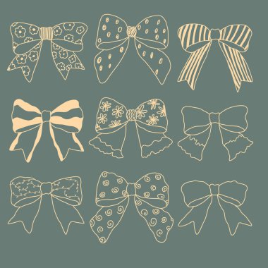 Klasik fiyonklar, kadınsı, sevimli ya da dekoratif tasarımlar için ideal. Vektör illüstrasyonu